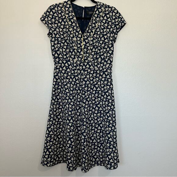 Max Mara Weekend Floral Dress Size Large Navy White Short Sleeve - Picture 1 of 11